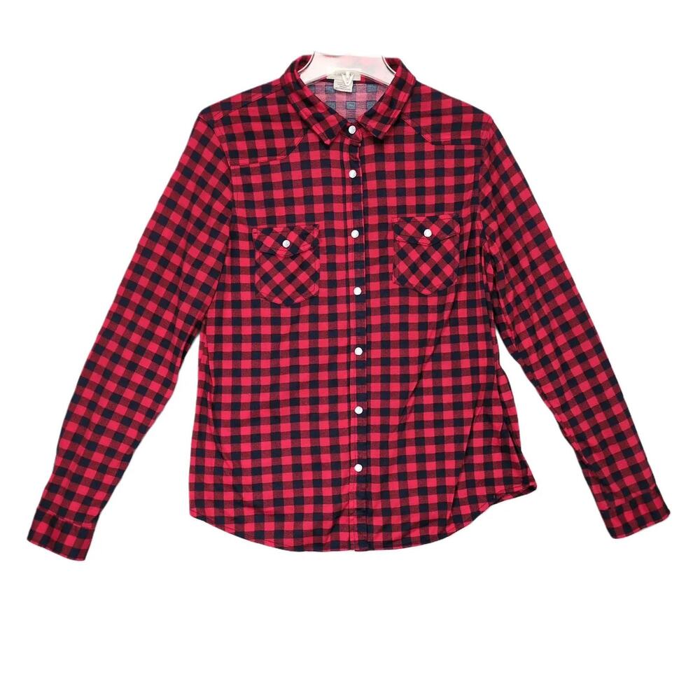 Passport Women's XL Red Buffalo Plaid Flannel Pearl Snap Country Western Shirt